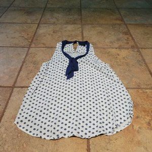 Maeve Anthropologie Women’s White Tank Top With Navy Blue Tie Collar US 2, EU 34
